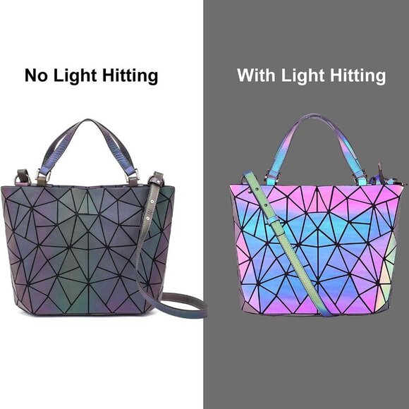 Holographic Luminous Geometric Backpacks Purse, Women Handbag Purse and Wallet f - Picture 3 of 6